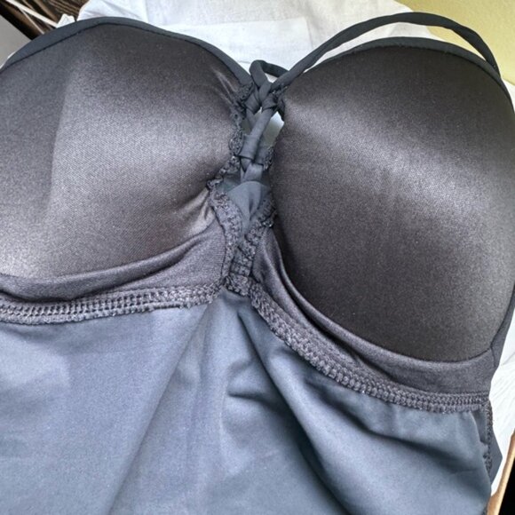 SPANX AssetsNEW LaceUp Ruched Tankini Halter Bikini Top Control Slimming Black M - Picture 5 of 16